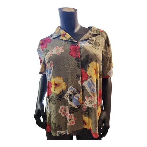 La Cabaña Womens Hawaiian Shirt PXL Green Button Down Short Sleeve Pre-Owned - Picture 1 of 9